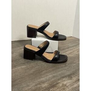 Madewell The Saige US 7.5 Womens Black Double Strap Sandal Leather Dark Wood